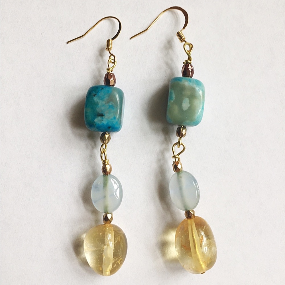 Chrysocalla & Citrine Drop Earrings